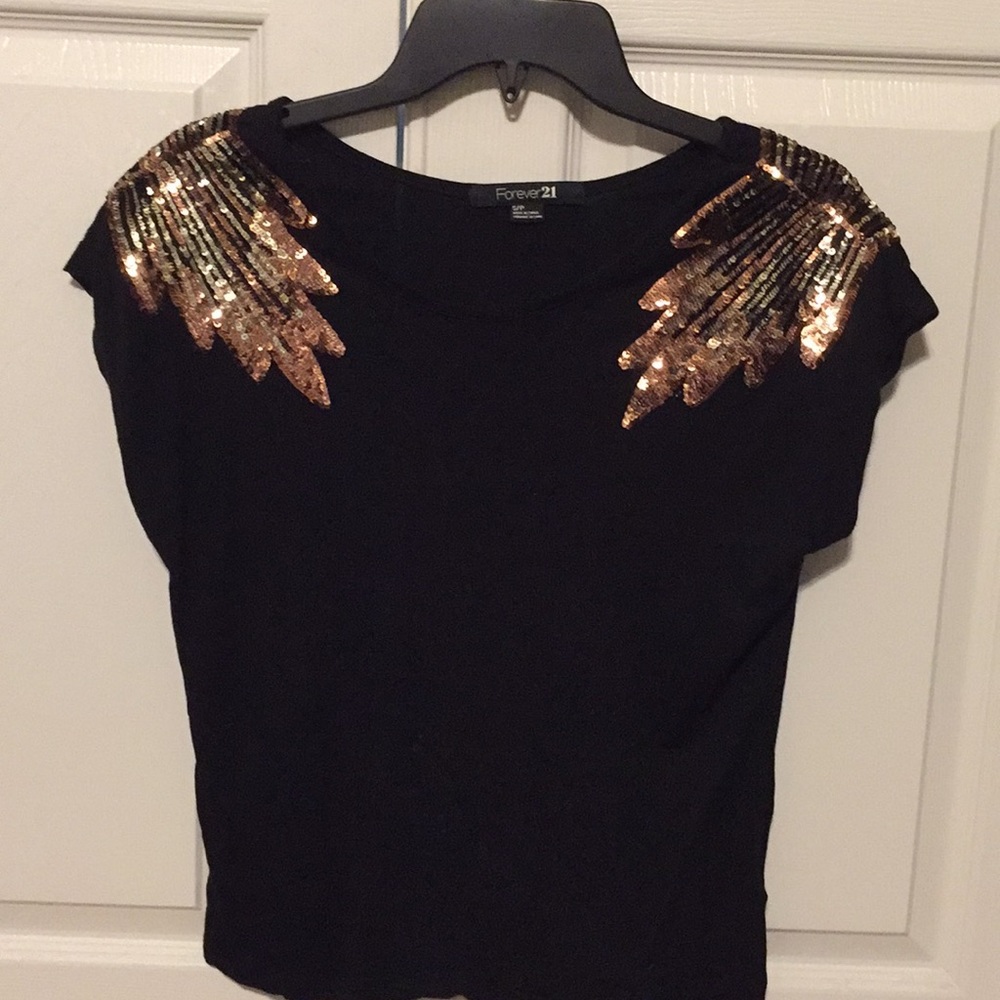 Forever 21 black and gold sequence top